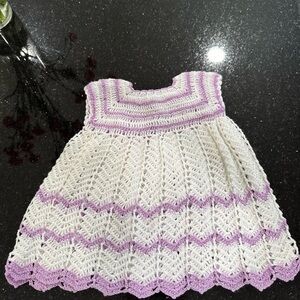 Handmade White and Purple Kids Dress 18-24 months